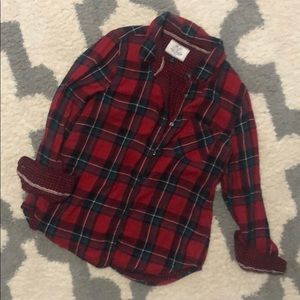 Red tartan plaid button down shirt size M